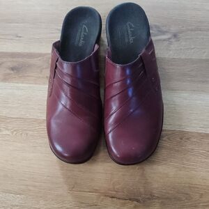 Clarks Maroon Leather Slip-On Shoes